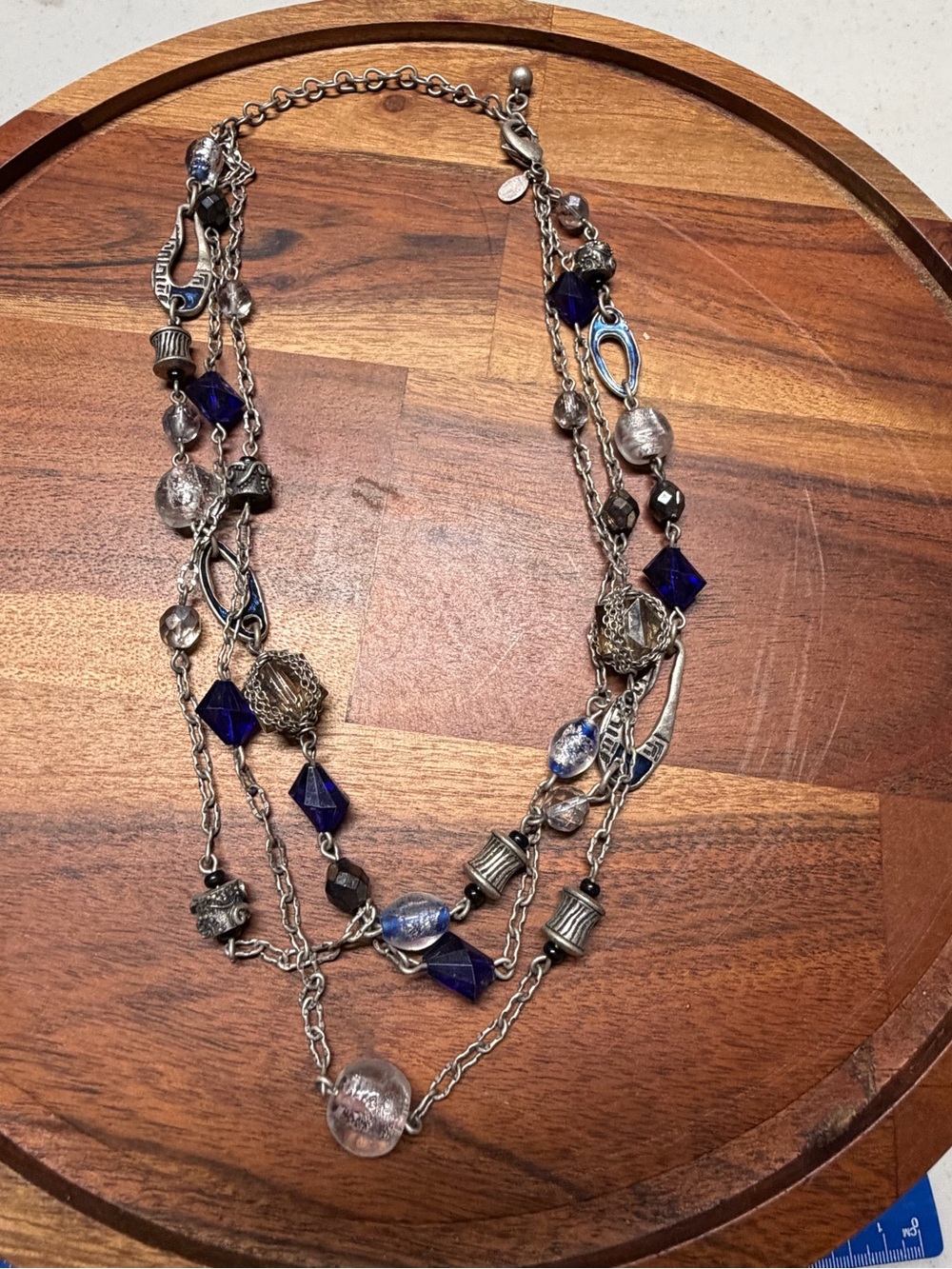 Chico’s Multi-Strand Silver Necklace with Blue and Clear Beads